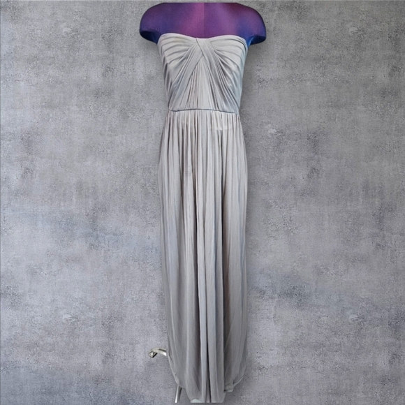 David's Bridal Light Gray Mesh Chiffon Strapless Gown Dress Size 16‎ Women's - Picture 1 of 10